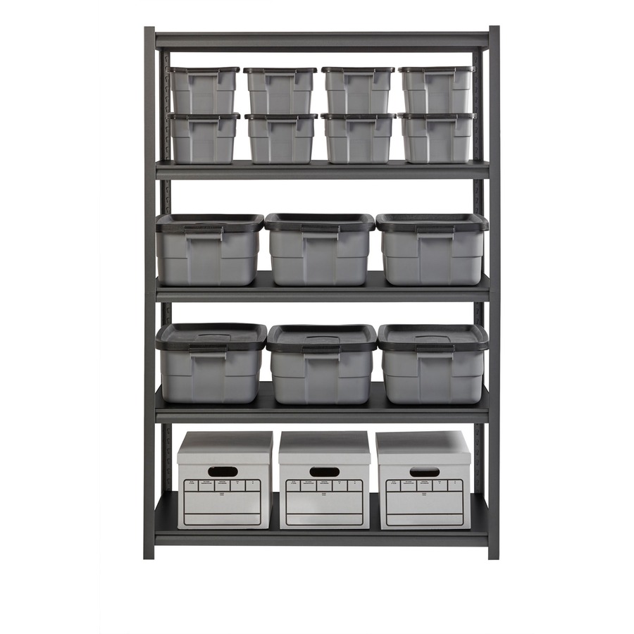 Lorell Iron Horse 3200 lb Capacity Riveted Shelving - 5 Shelf(ves) - 72" Height x 48" Width x 24" Depth - 30% Recycled - Black - Steel, Laminate - 1 Each