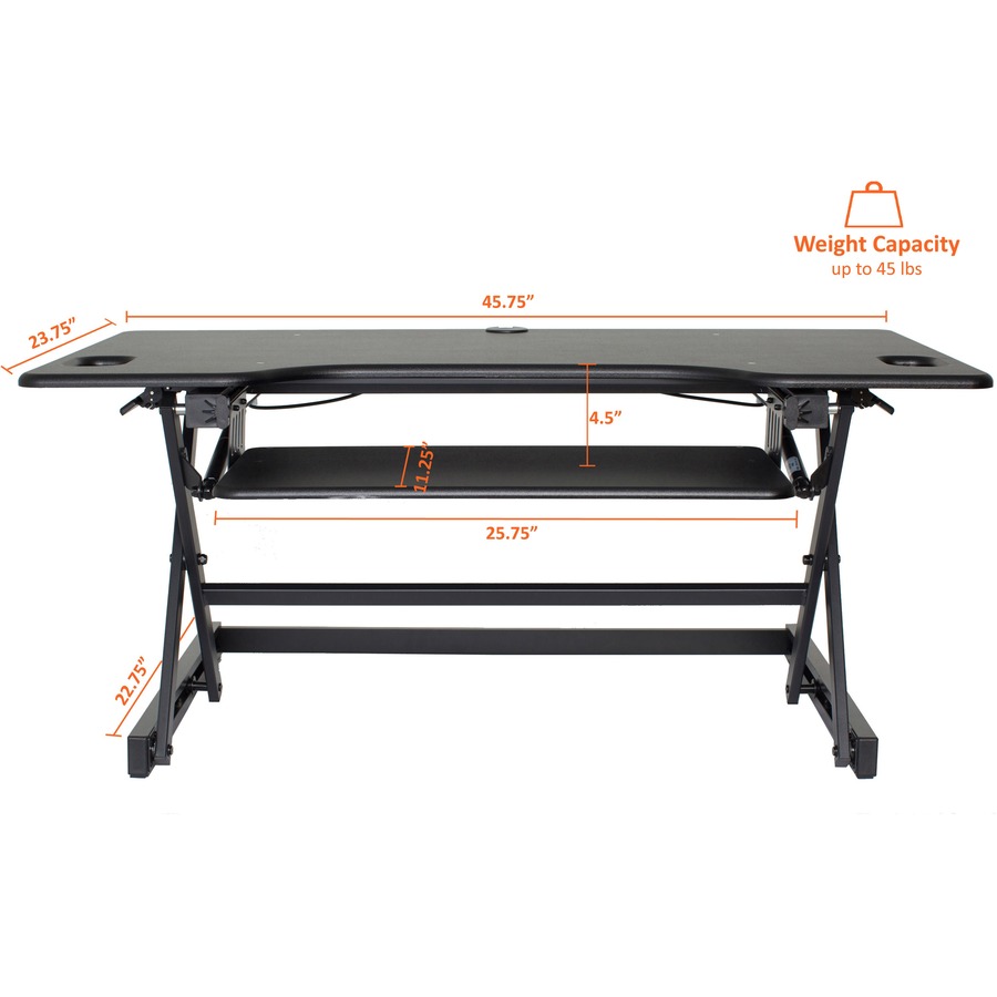 Lorell XL Adjustable Desk/Monitor Riser - 45 lb Load Capacity - 20" Height x 46" Width x 24" Depth - Desktop - Black