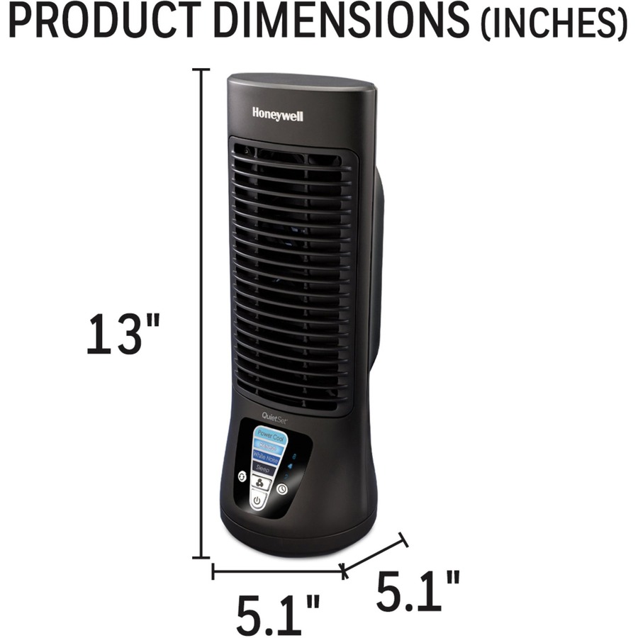 Honeywell QuietSet Slim Mini Tower Fan - 4 Speed - Variable Speed Control, Oscillating, Timer-off Function, Energy Efficient - 13" Height x 4.7" Width - Black