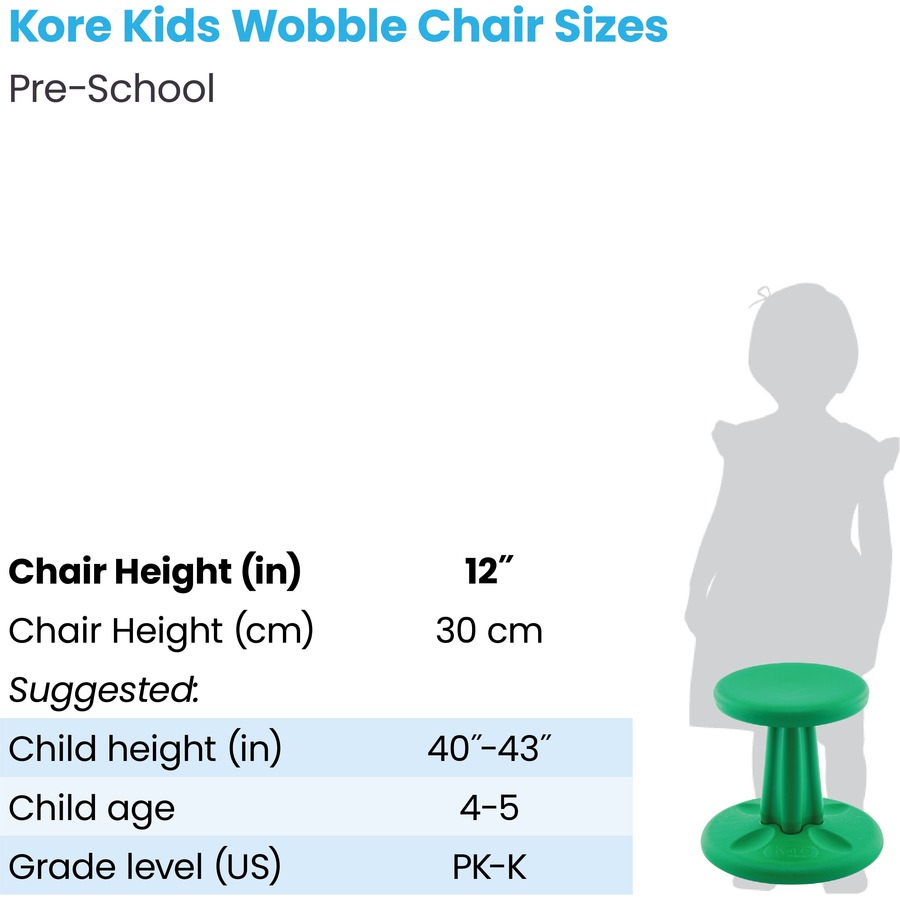 Kore Pre-School Wobble Chair, Green (12") - Green High-density Polyethylene (HDPE) Plastic Seat - Circle Base - 1 Each - Active Seating - KRD10124
