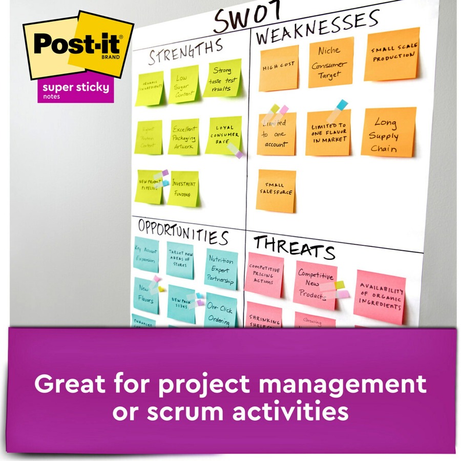 Post-it® Super Sticky Adhesive Note - Square, Rectangle - 90 Sheets per Pad - Sticky, Adhesive - 9 / Pack - Adhesive Note Pads - MMM46339SSMIA