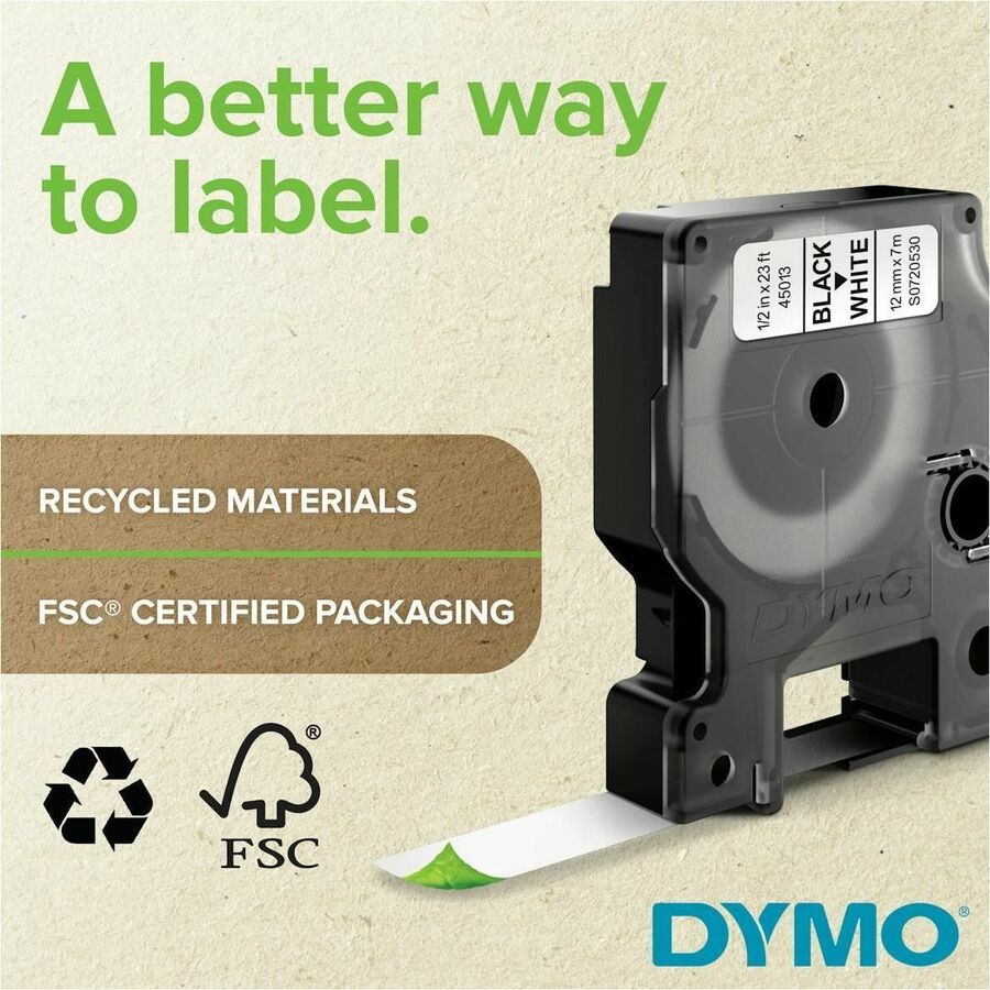 Dymo D1 Standard Labels, 6 Count - - DiameterTape - Thermal - White - Water Resistant - 22.97 ft Roll Length - For Label Maker - 6 Roll
