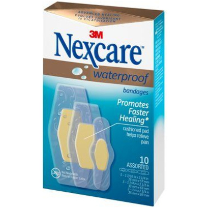 Nexcare Advanced Healing Waterproof Bandage - Assorted Sizes - 10/Box - Clear - Rubber - Bandages & Wraps - MMMAWB10CA