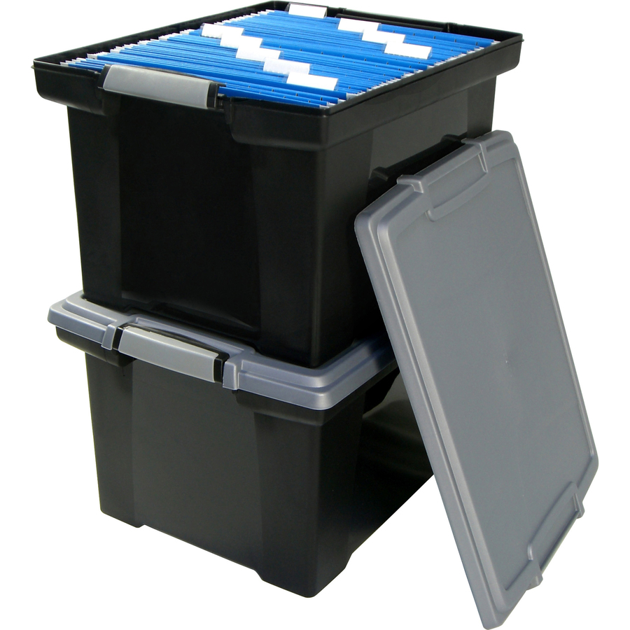 Storex Storage File Tote - External Dimensions: 14.5" Width x 20" Depth x 11.5" Height - 35 lb - 35.02 L - 3500 x Sheet - Heavy Duty - Stackable - Plastic - Black, Gray - For Letter, Folder, Document, File - Recycled - 1 Each - Storage Totes - STX61543B04C