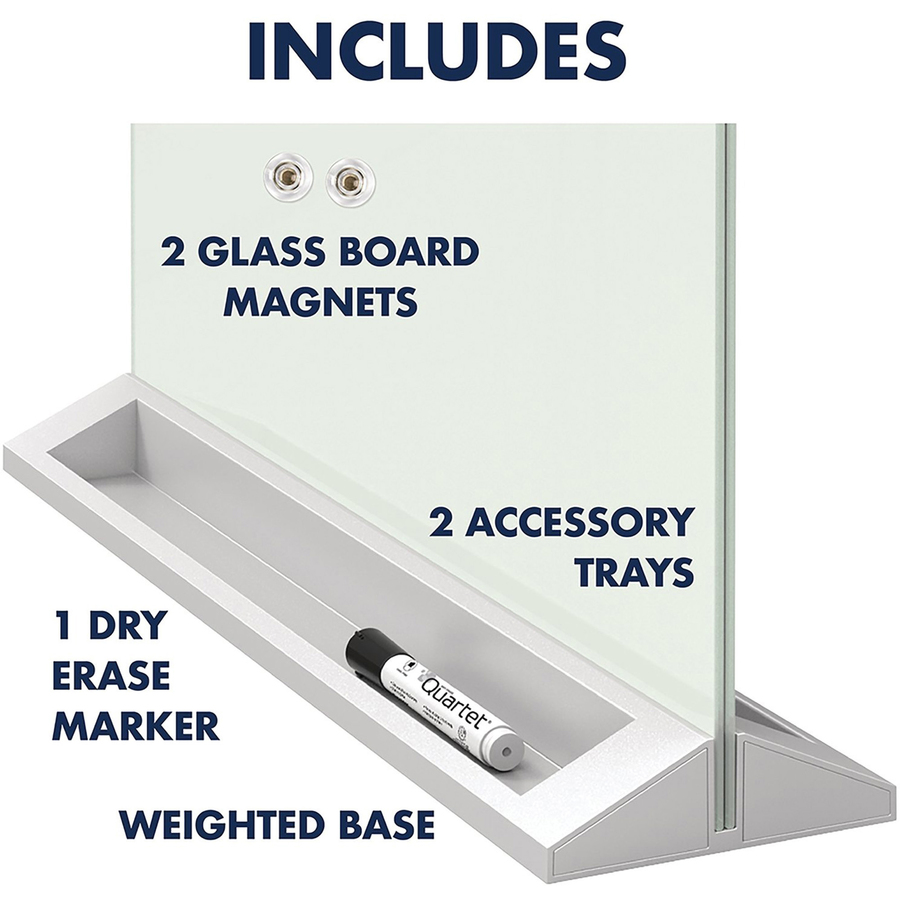 Quartet Glass Desktop Dry-Erase Panel, Frameless, 23" x 17" - 23" (1.9 ft) Width x 17" (1.4 ft) Height - Tempered Glass Surface - Rectangle - Desktop - 1 Each - Dry-Erase Boards - QRT26909