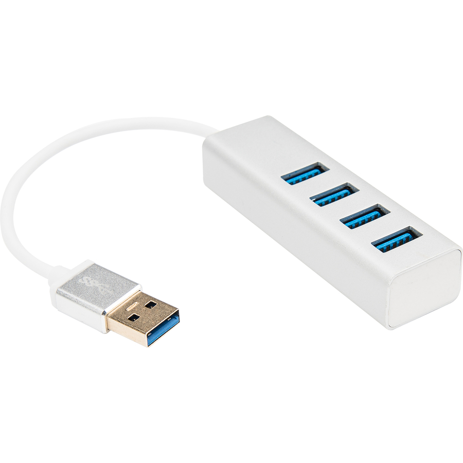 Rocstor Premium Portable 4 Port SuperSpeed Mini USB 3.0 Hub - Aluminum Silver - USB - External - 4 USB Ports Female - 4 USB 3.0 Ports - PC, Mac - 6 in Mini Hub with Built-in SuperSpeed Cable 5Gbps