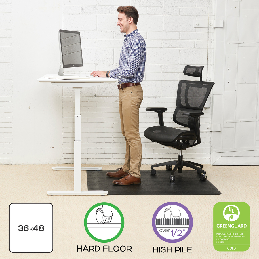 Deflecto Ergonomic Sit-Stand Chair Mat for Multi-surface - Hard Floor, Carpet - 48" Length x 36" Width x 0.375" Thickness - Rectangular - Foam - Black - 1Each
