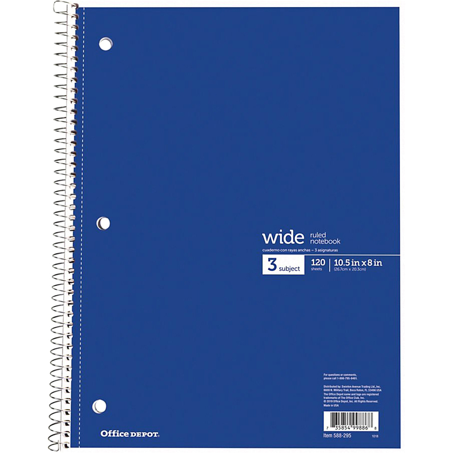Office Depot Wirebound Notebook, 3Hole Punched, 8 1/2" x 10 1/2", 3