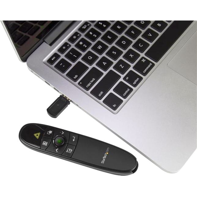 StarTech.com Wireless Presentation Remote with Green Laser Pointer - 90 ft. (27 m) - USB Presentation Clicker for Mac and Windows - Batteries Included - Wireless Slideshow and Volume Controls
