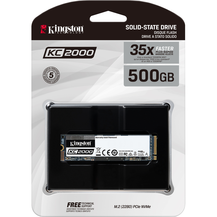Kingston KC2000 500 GB Solid State Drive - M.2 2280 Internal - PCI Express (PCI Express 3.0 x4)