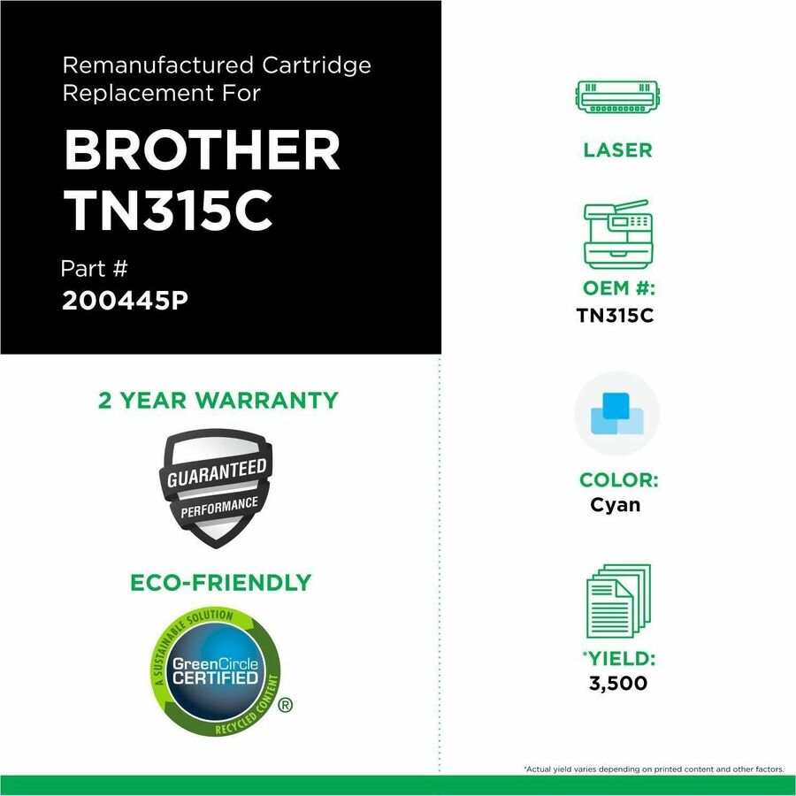 CIG Remanufactured High Yield Laser Toner Cartridge TN315, TN315C (Brother TN315C) - Cyan Each