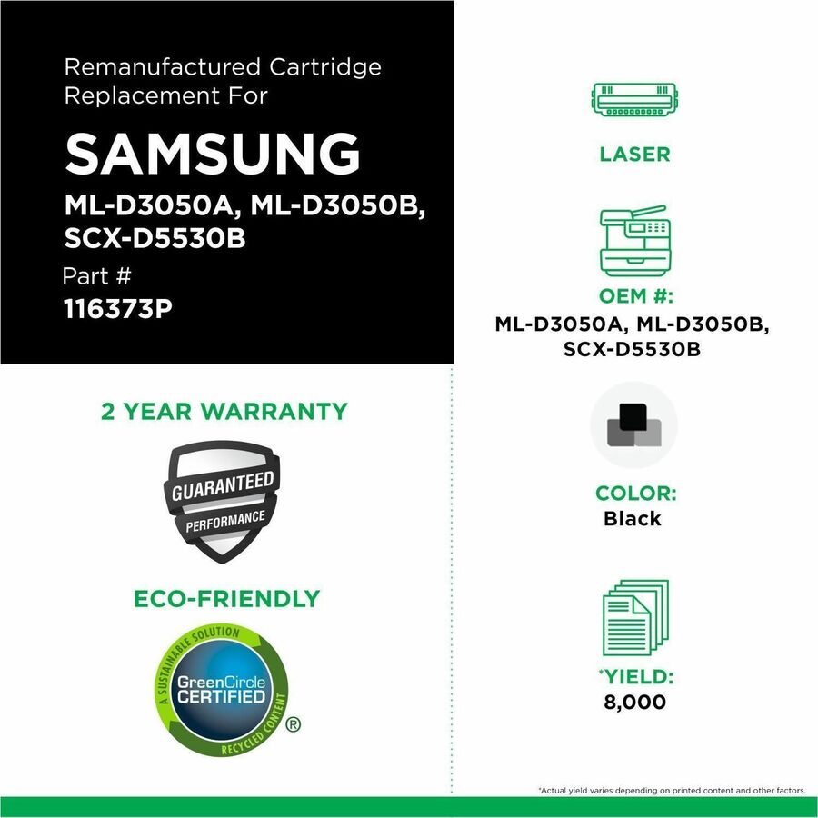 CIG Remanufactured High Yield Laser Toner Cartridge Samsung ML-D3050A, Samsung ML-D3050B, Samsung MLD-3050A, Samsung MLD-3050A/ELS, Samsung MLD-3050B, Samsung MLD-3050B/ELS - Black Each