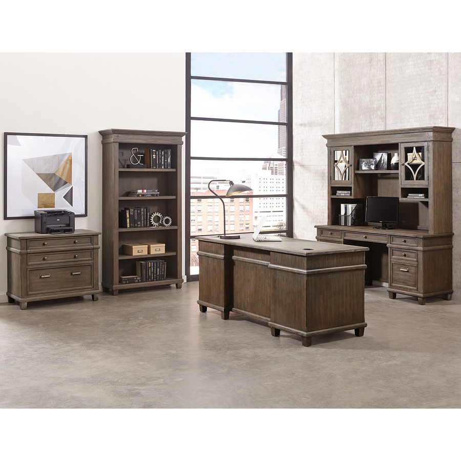 Martin Carson Open L Desk with Open Right Return, Power with AC and USB - Finish: Weathered Dove