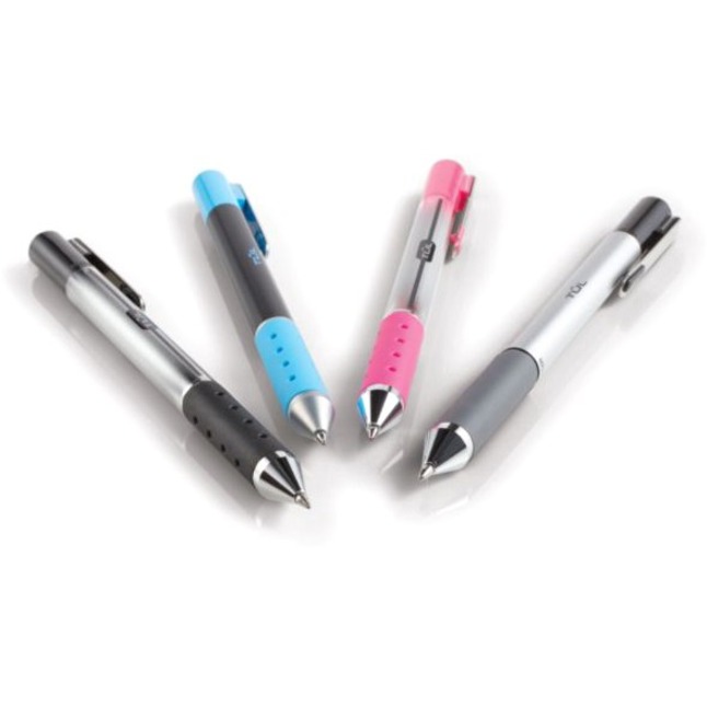 TUL Retractable Gel Pens, Fine Point, 0.5 mm, Silver Barrel, Black Ink