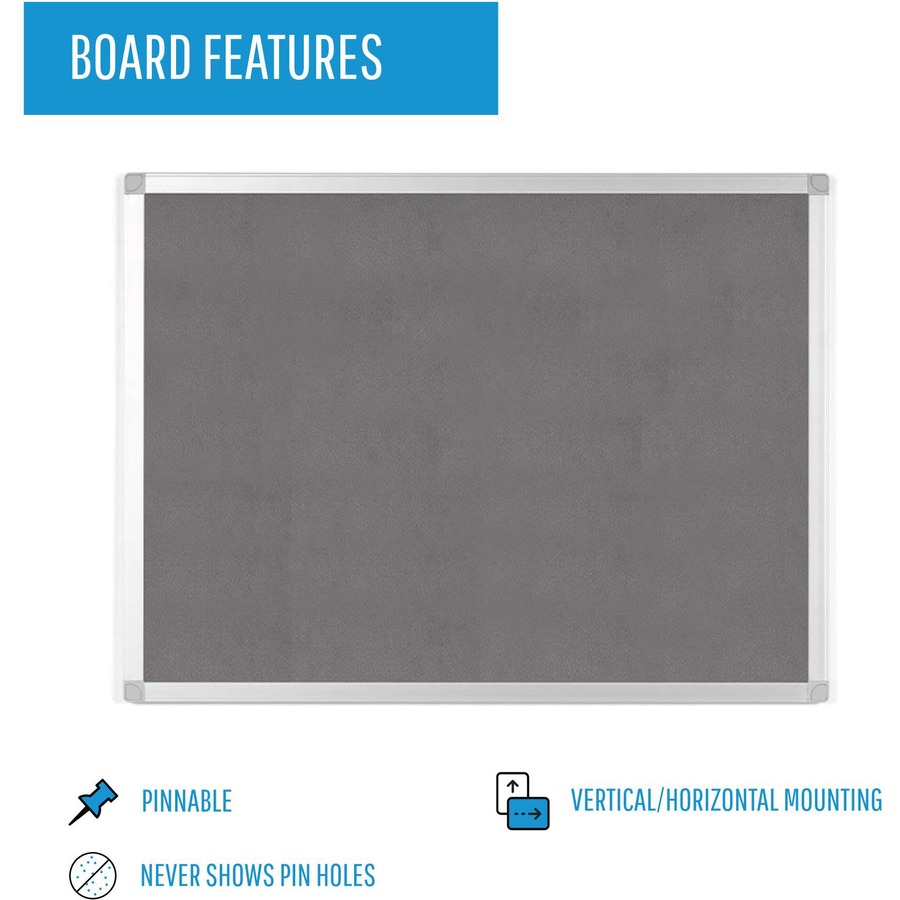 Bi-silque Ayda Fabric 36"W Bulletin Board - Gray Fabric Surface - Robust, Tackable, Sleek Style - 1 Each - 0.5" x 36"