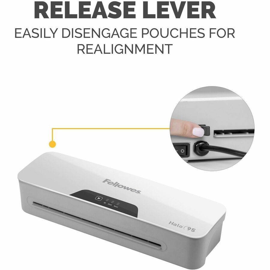 Fellowes Halo 95 Laminator & Pouch Starter Kit - Pouch - Release Lever - 3" (76.20 mm) x 13.50" (342.90 mm) x 4.38" (111.25 mm) - Laminating Machines - FEL5753001