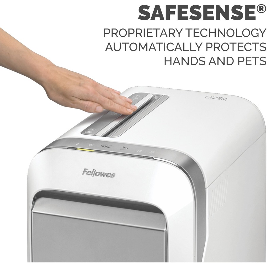 Fellowes Powershred LX220 Micro Cut Shredder - Micro Cut - 20 Per Pass - for shredding Paper, Credit Card, Paper Clip, Staples, Junk Mail - 0.2" x 0.5" Shred Size - P-4 - 2.13 m/min - 9" Throat - 20 Minute Run Time - 30.28 L Wastebin Capacity - White = FEL5015501