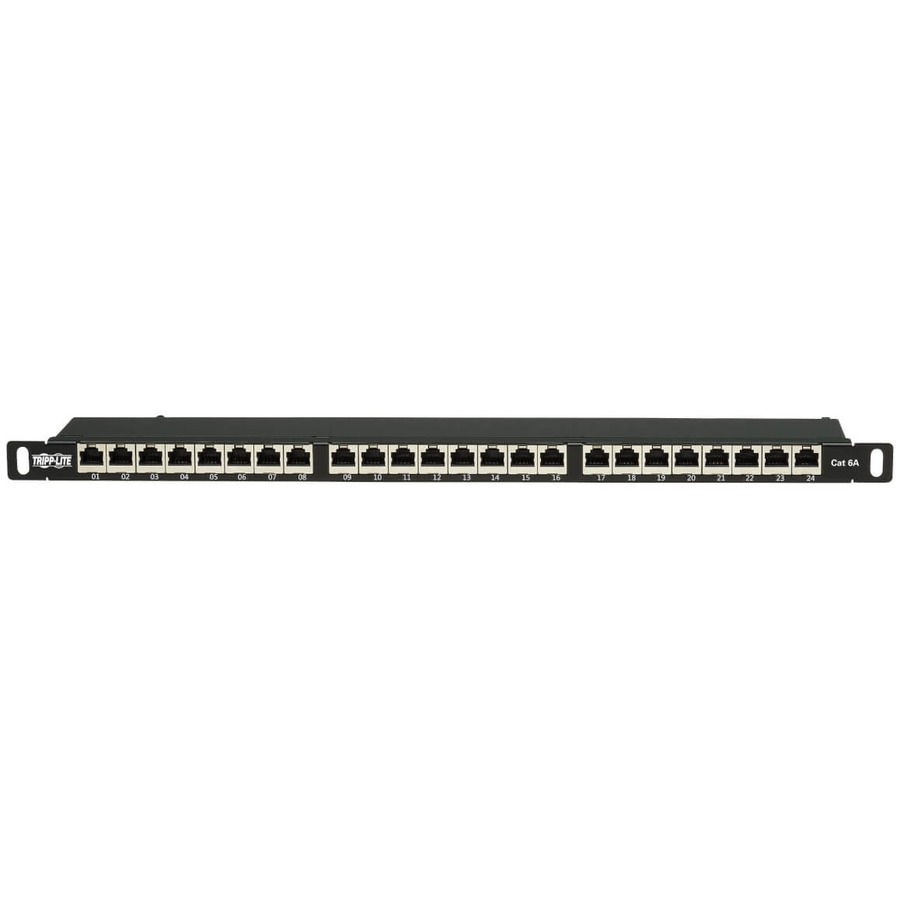 Eaton Tripp Lite Series Cat6a 24-Port High-Density Shielded Patch Panel - Dual IDC, 568A/B, RJ45 Ethernet, 0.5U Rack-Mount
