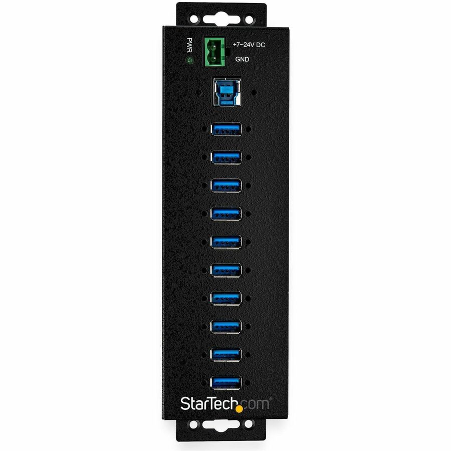 StarTech 10 Port USB Hub w/ Power Adapter, Metal Industrial USB 3.0 Data Hub, Din Rail, Wall & Desk Mount USB 3.2 Gen 1 5Gbps Hub, TAA