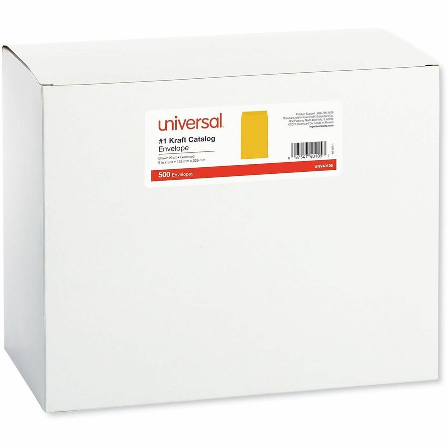 Universal Envelope - Catalog - #1 - 24 lb - Gummed - Brown Kraft - Kraft Paper - 500 / Box