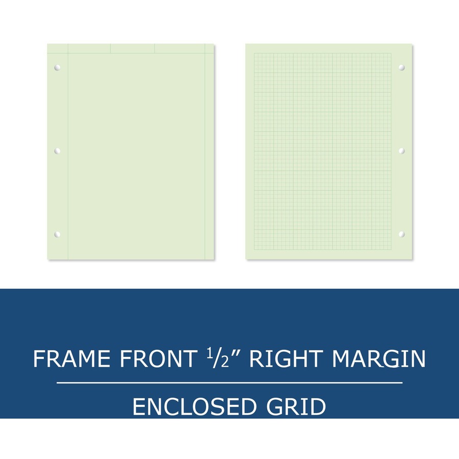 Roaring Spring 5x5 Graph Ruled Engineering Loose Leaf Filler Paper - 500 Sheets - 1000 Pages - Printed - Back Ruling Surface - 3 Hole(s) - 15 lb Basis Weight - 56 g/m² Grammage - 11" x 8 1/2" - 1.65" x 8.5" x 11" - Green Paper - 10 / Carton