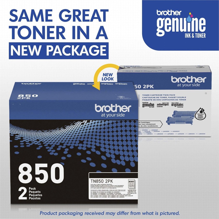 Brother TN-850 Original High Yield Laser Toner Cartridge - Twin-pack - Black - 2 / Box