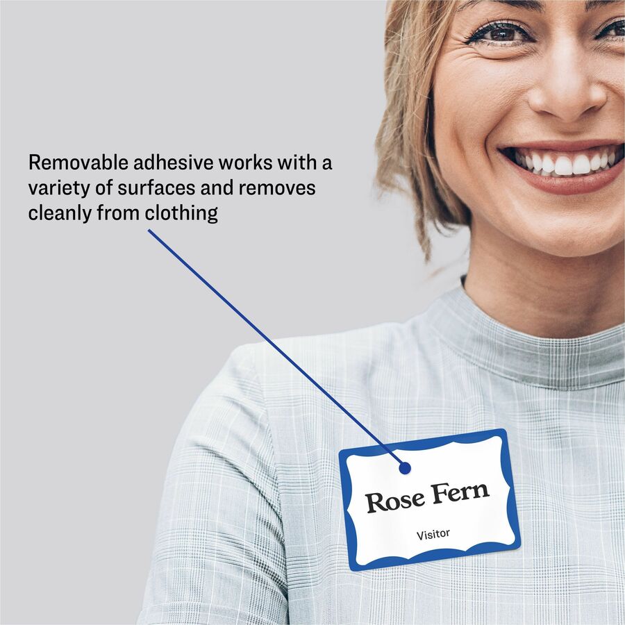 Avery&reg; Name Badge Labelsfor Laser or Inkjet Printers, 2 11/32" x 3-3/8" , Blue Border