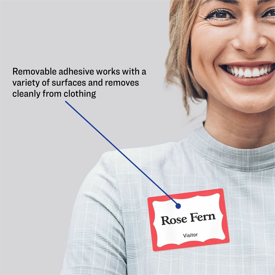 Avery&reg; Name Badge Labelsfor Laser or Inkjet Printers, 2 11/32" x 3-3/8" , Red Border