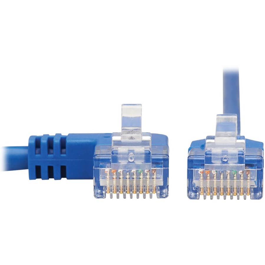 Tripp Lite by Eaton Left-Angle Cat6 Gigabit Molded Slim UTP Ethernet Cable (RJ45 Left-Angle M to RJ45 M) Blue 7 ft. (2.13 m)