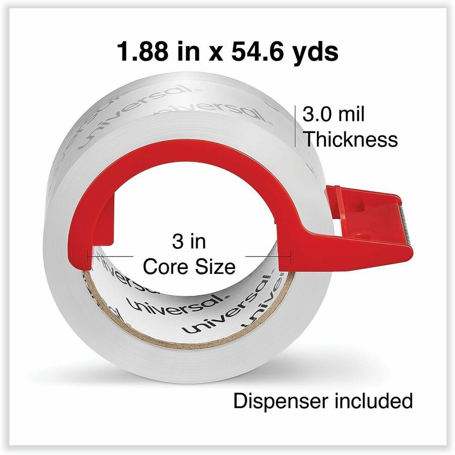 Universal Packaging Tape - 54.60 yd Length x 1.88" Width x 3 mil Thickness - 3" Core - Clear - Acrylic - Plastic Backing - 2 / Pack