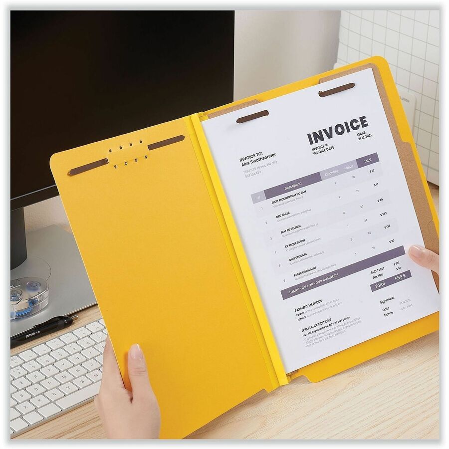 Universal Straight Tab Cut Letter Classification Folder - 8 1/2" x 11" - 2" Expansion - 6 Fastener(s) - 2" Fastener Capacity - End Tab Location - 2 Divider(s) - Yellow - 10 Box