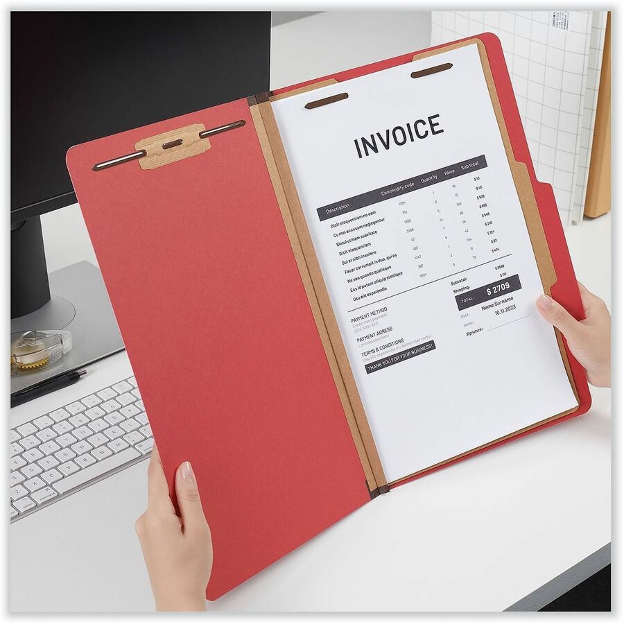 Universal 2/5 Tab Cut Legal Classification Folder - 8 1/2" x 14" - 2" Expansion - 4 Fastener(s) - 2" Fastener Capacity - Top Tab Location - Right of Center Tab Position - 1 Divider(s) - Ruby Red - 10 Box