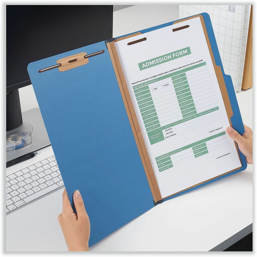Universal 2/5 Tab Cut Legal Classification Folder - 8 1/2" x 14" - 2" Expansion - 4 Fastener(s) - 2" Fastener Capacity - Top Tab Location - Right of Center Tab Position - 1 Divider(s) - Cobalt Blue - 10 Box