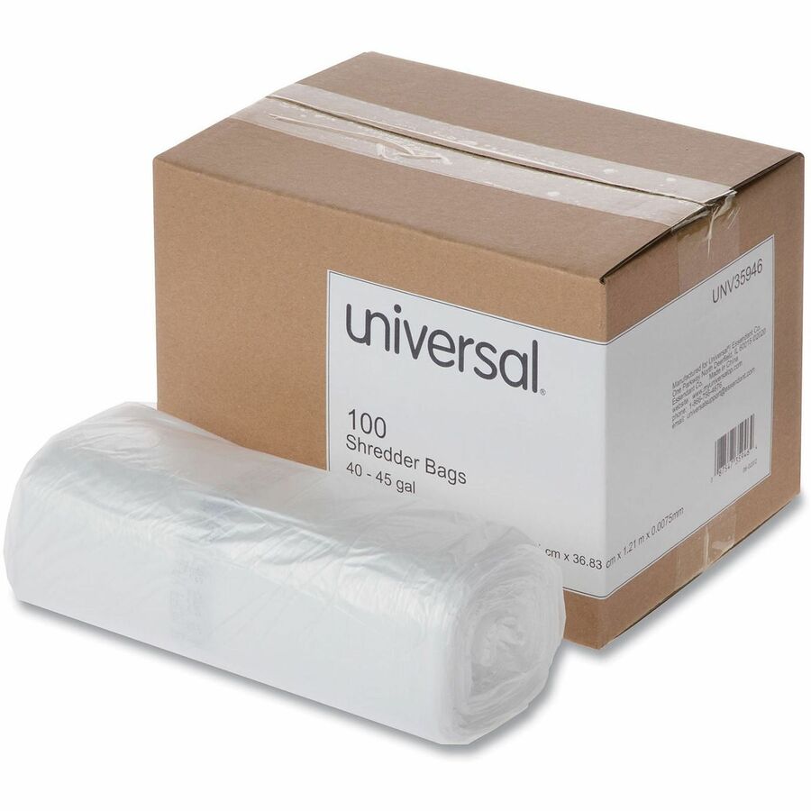 Universal Shredder Bag - 45 gal - 48" Height x 26" Width x 18" Depth - High-density Polyethylene (HDPE) Resin - Clear - 100 / Box