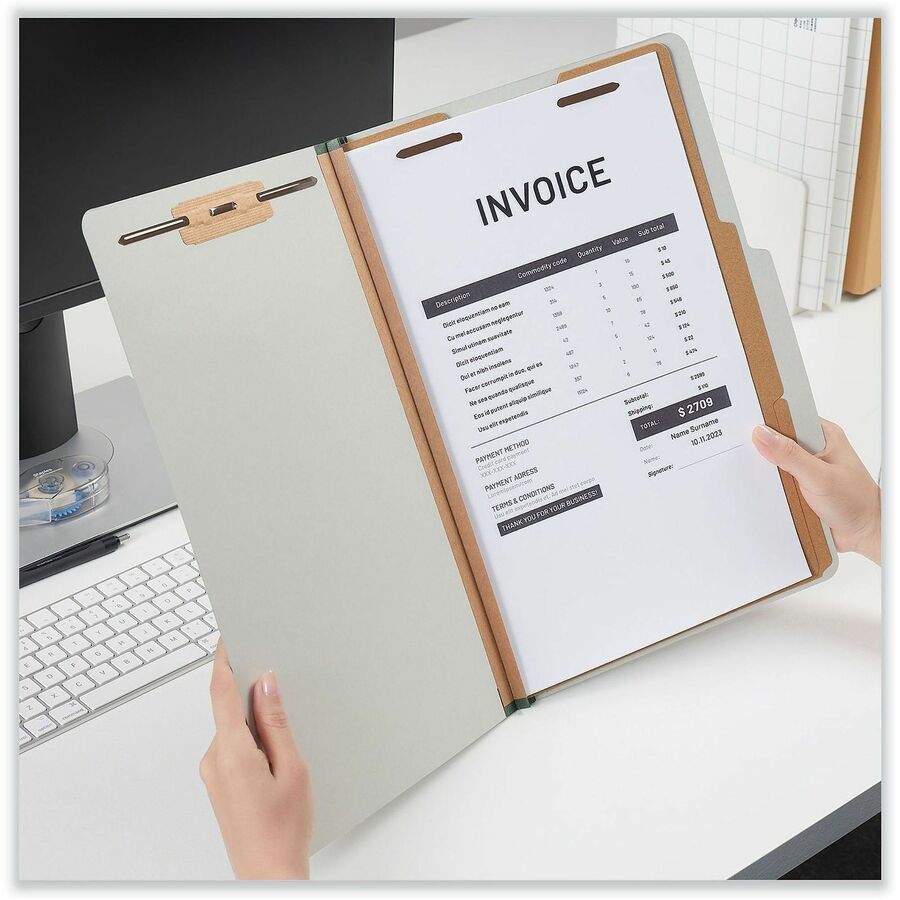 Universal 2/5 Tab Cut Legal Classification Folder - 8 1/2" x 14" - 2" Expansion - 6 Fastener(s) - 2" Fastener Capacity - Top Tab Location - Right of Center Tab Position - 2 Divider(s) - Gray - 10 Box