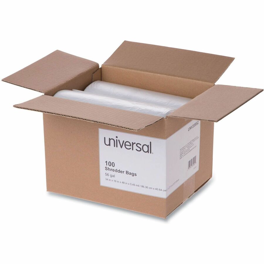 Universal Shredder Bag - 56 gal - 48" Height x 34" Width x 16" Depth - High-density Polyethylene (HDPE) Resin - Clear - 100 / Box
