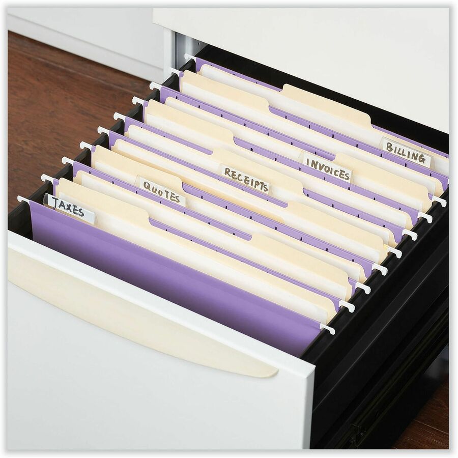 Universal 1/5 Tab Cut Letter Hanging Folder - 8 1/2" x 11" - Assorted Tab Position - 11 pt. - Stock - Violet - 25 Box
