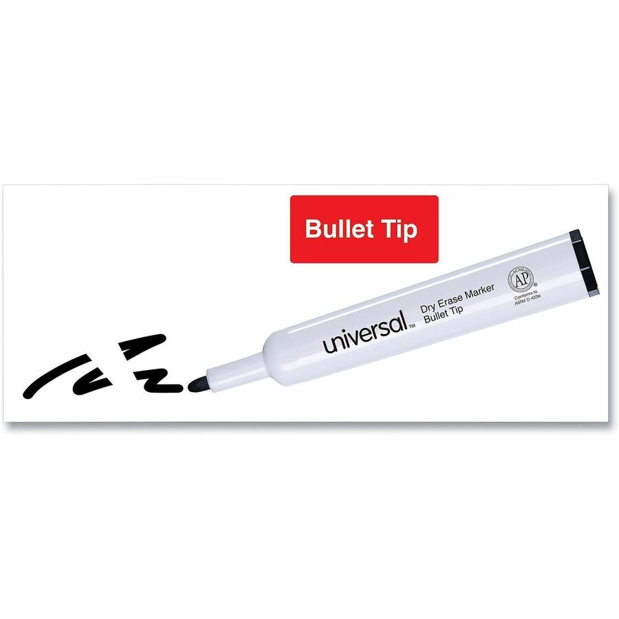 Universal Dry Erase Marker, Medium Bullet Tip, Black, Dozen - Medium Bullet Marker Point - Black Ink - Dry - General Purpose - 1 Dozen