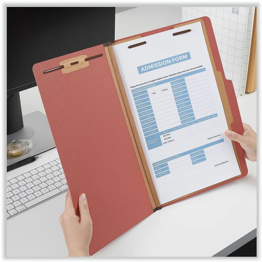 Universal 2/5 Tab Cut Legal Classification Folder - 8 1/2" x 14" - 2" Expansion - 4 Fastener(s) - 2" Fastener Capacity - Top Tab Location - Right of Center Tab Position - 1 Divider(s) - Red - 10 Box