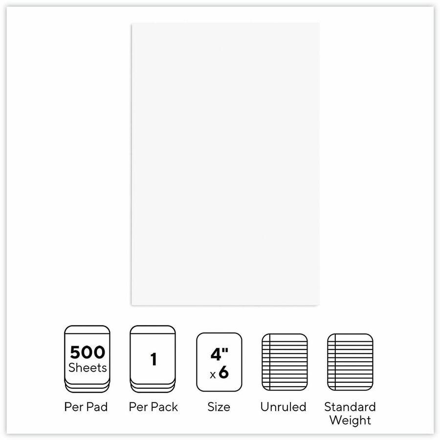Universal Loose White Memo Sheets, 4 x 6, Unruled, Plain White, 500/Pack - 500 Sheets - Unruled Front Ruling - Plain White Paper - 500 / Pack