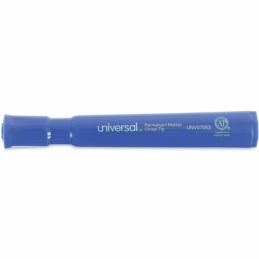 Universal Chisel Tip Permanent Marker, Broad Chisel Tip, Blue, Dozen - Broad Chisel Marker Point - Blue Ink - General Purpose - 1 Dozen