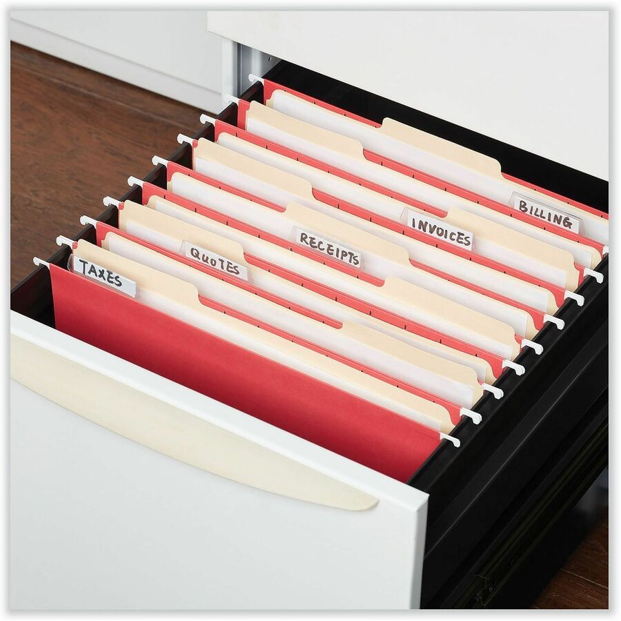 Universal 1/5 Tab Cut Letter Hanging Folder - 8 1/2" x 11" - Assorted Tab Position - 11 pt. - Stock - Red - 25 Box