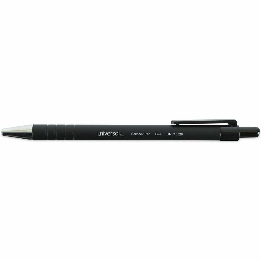 Universal Ballpoint Pen, Retractable, Fine 0.7 mm, Black Ink, Black Barrel, Dozen - 0.7 mm Fine Conical Pen Point - Retractable - Black Ink - Black Barrel - 1 Dozen