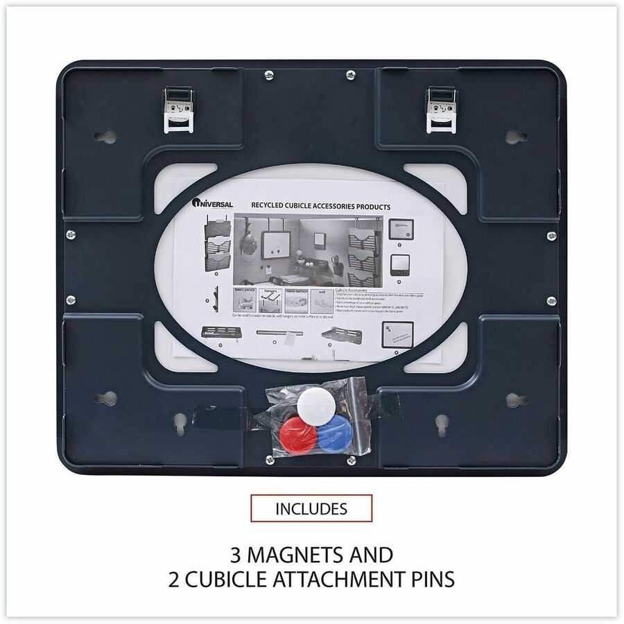 UNV08165 - The perfect writing surface for notes and messaging at your fingertips. Great for lists, reminders, schedules, and more. Constructed with magnetized melamine surfaces. Rounded corners for easy transport. Board may be mounted directly to cubicle panels, hung over cubicle panels using Universal 08173 hangers, or mounted directly to ferrous metal surfaces using Universal 08172 magnets (hangers and magnets sold separately).