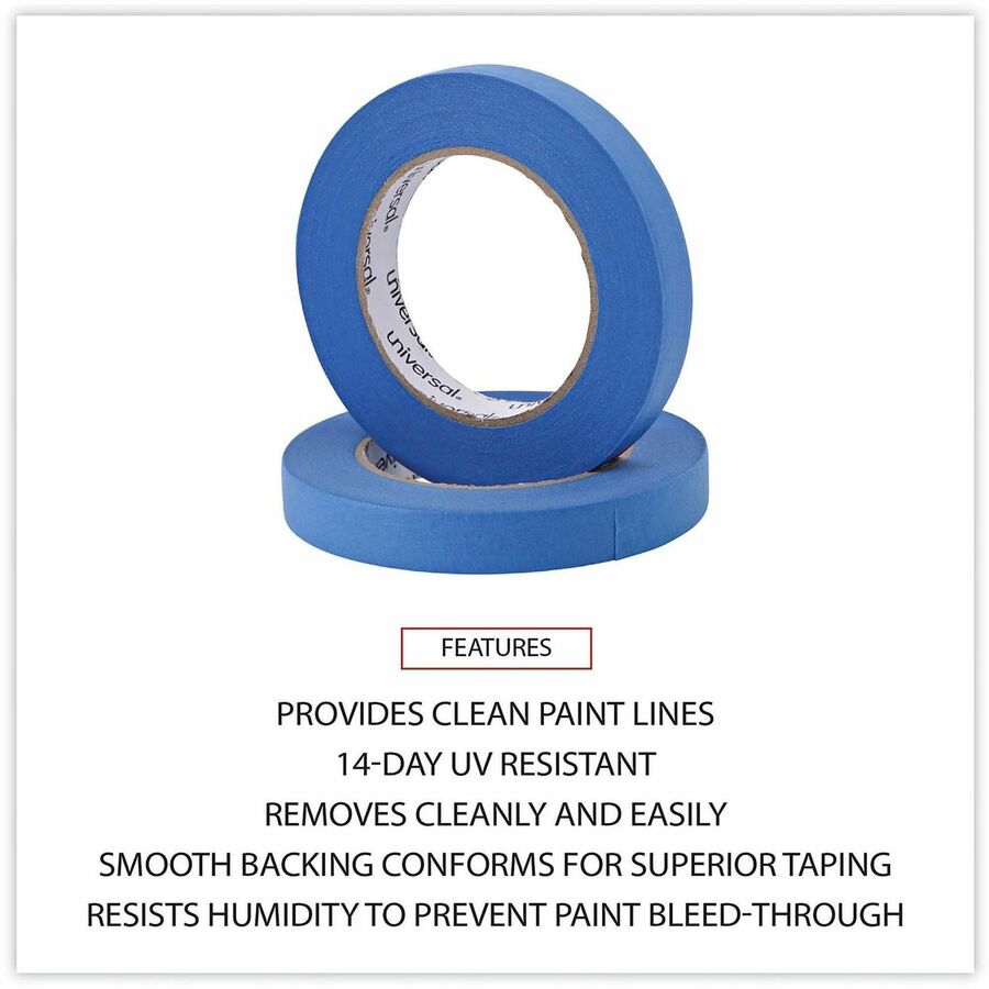 Universal Masking Tape - 59.93 yd Length x 0.71" Width x 5 mil Thickness - 3" Core - Blue - Synthetic Rubber - Crepe Paper Backing - 2 / Pack