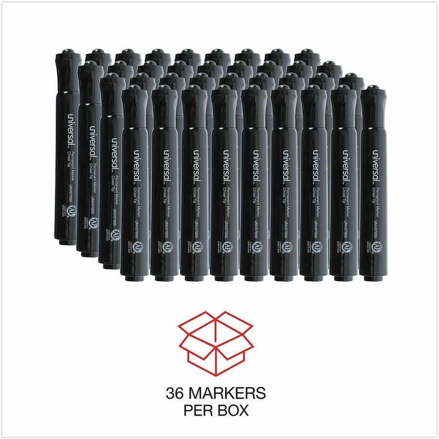 Universal Chisel Tip Permanent Marker Value Pack, Broad Chisel Tip, Black, 36/Pack - Broad Chisel Marker Point - Black Ink - General Purpose - 36 / Pack