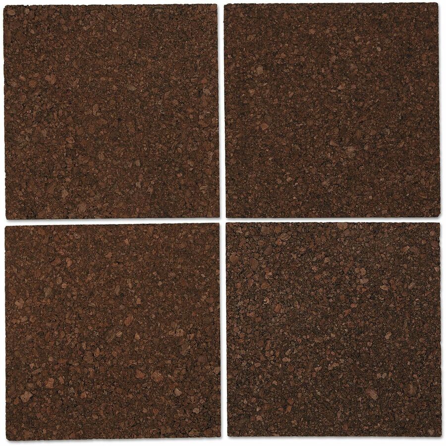 Universal Bulletin Board - 12" Board Height x 12" Board Width x 0.37" Board Depth - Dark Brown Natural Cork Surface - Noise Absorbant, Self-healing - 12" Height x 12" Width x 0.4" Depth - 4 / Pack