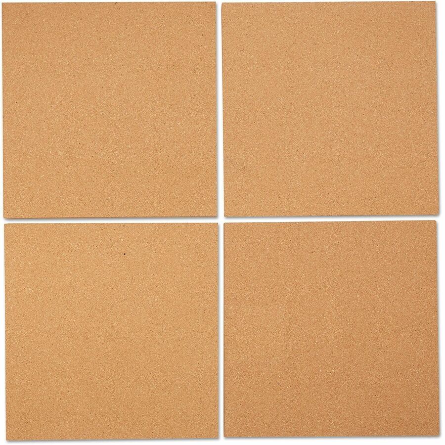 Universal Cork Board - 12" Board Height x 12" Board Width x 0.37" Board Depth - Brown Natural Cork Surface - Noise Absorbant - 12" Height x 12" Width x 0.4" Depth - 4 / Pack