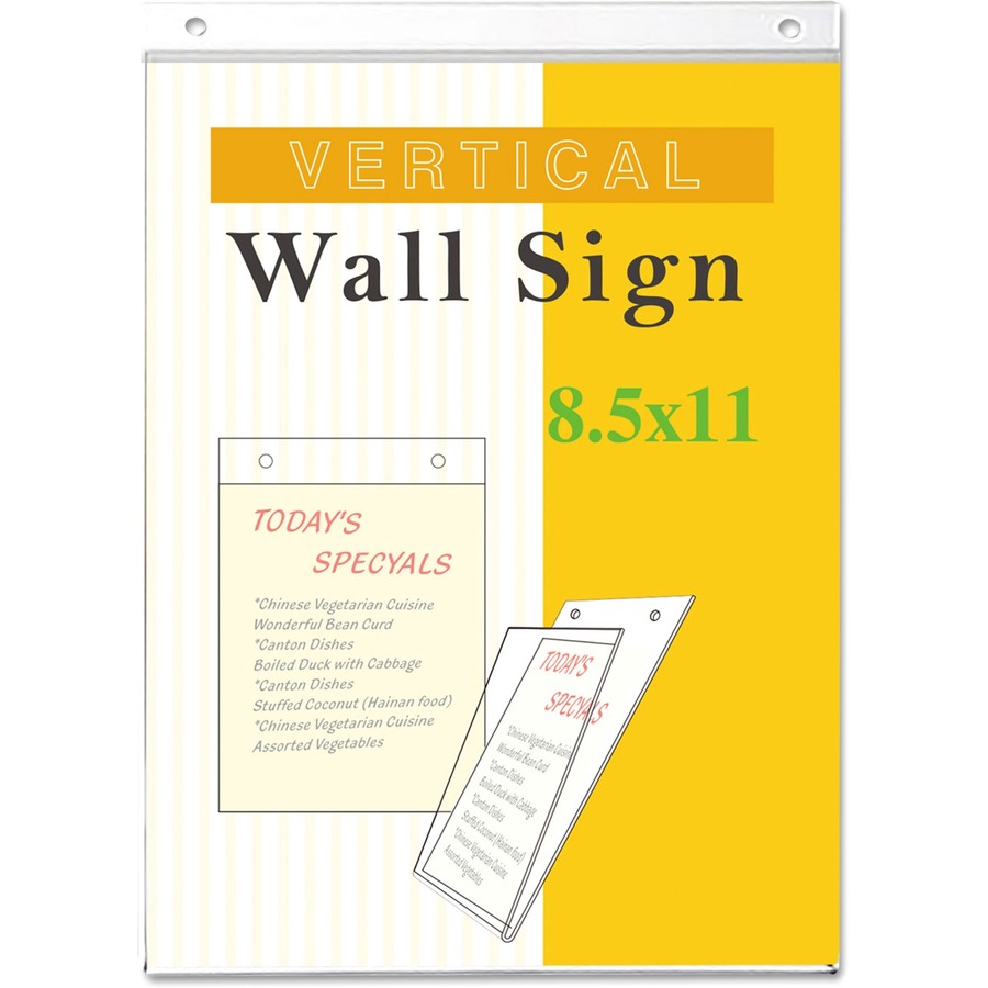 Universal Sign Holder - Rectangular Shape - Wall Mountable - Top Loading, Durable, Pre-drilled - Signage - Plastic - Clear, Clear - 2 / Pack
