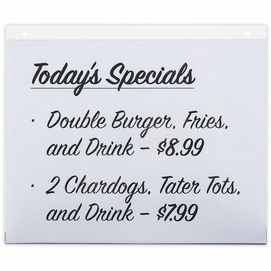 Universal Sign Holder - Rectangular Shape - Wall Mountable - Durable, Top Loading, Pre-drilled - Plastic - Clear - 2 / Pack